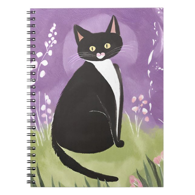 Mr. Chonk | Tuxedo Cat Purple Watercolor Notebook (Front)