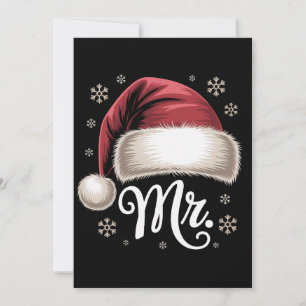 Mr Christmas Santa Hat Snowflakes Couples Holiday Invitation