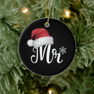 Mr Claus Couples Matching Christmas Pyjamas Santa Ceramic Tree Decoration