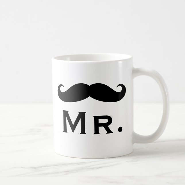 Mr. coffee mug with black handlebar moustache (Right)