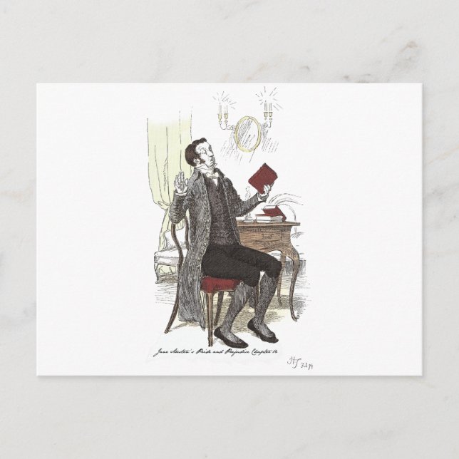 Mr. Collins Reads - Jane Austen Pride & Prejudice Postcard (Front)