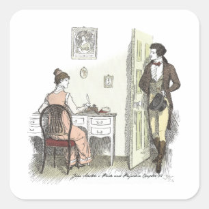 Mr Darcy Visits, Jane Austen Pride and Prejudice Square Sticker