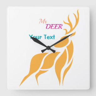 Mr. Deer Graphic – Rustic Woodland Style Square Wall Clock