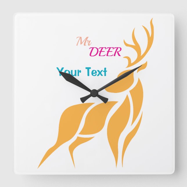 Mr. Deer Graphic – Rustic Woodland Style Square Wall Clock (Front)