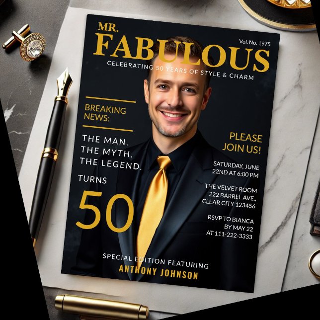 Mr. Fabulous 50th Birthday Magazine Cover Style Invitation (Creator Uploaded)