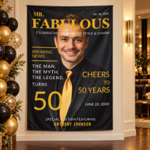 Mr Fabulous Black Gold Photo 50th Birthday Banner