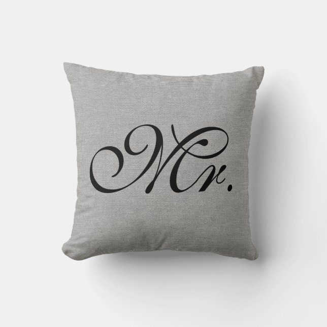 Mr. faux french grey linen rustic chic initial jut cushion (Front)