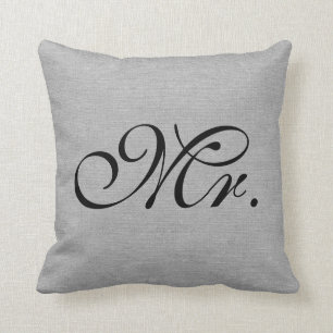 Mr. faux french grey linen rustic chic initial jut cushion