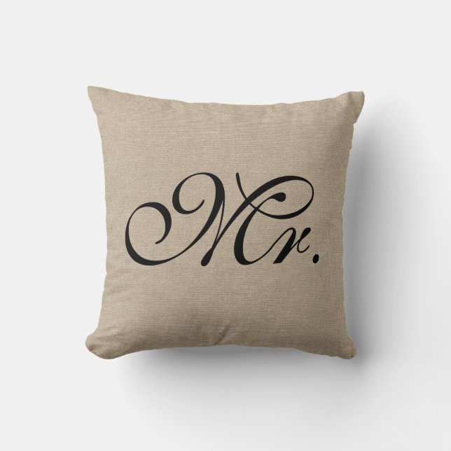 Mr. faux linen burlap rustic chic initial jute cushion (Front)