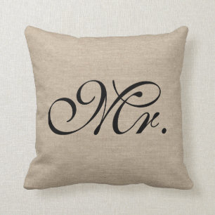 Mr. faux linen burlap rustic chic initial jute cushion
