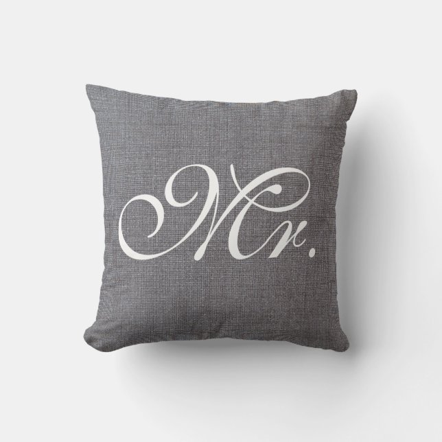 Mr. Faux Linen canvas textile burlap Weds Pillow (Front)
