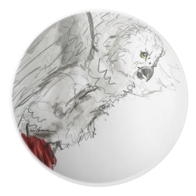 Mr. Feathers Takes A Stand! Ceramic Knob (Front)