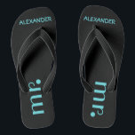 Mr. Flip Flops | Grooms Wedding<br><div class="desc">A fun addition to your destination beach or poolside wedding! Black men's Flip Flops with the word "Mr." with the grooms name personalised. Click "Customise It" to change the font or font colour to match your wedding colours. To see matching brides Flip Flops- Please visit my store "The Hungarican Princess"...</div>
