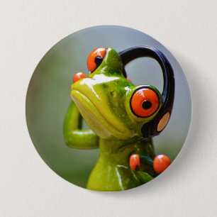 Mr. Frog with Headphones 7.5 Cm Round Badge