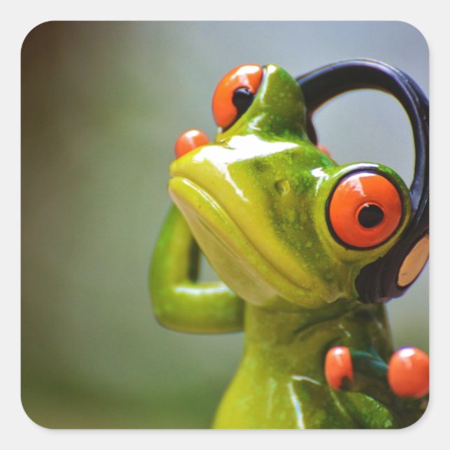 Mr. Frog with Headphones Square Sticker (Front)