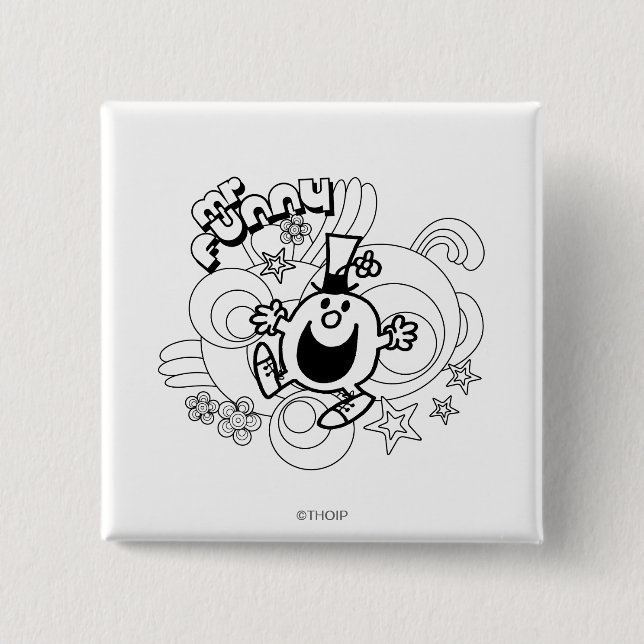Mr. Funny | Black & White Swirls & Stars 15 Cm Square Badge (Front)