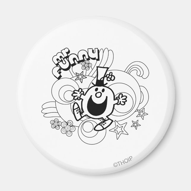 Mr. Funny | Black & White Swirls & Stars Magnet (Front)