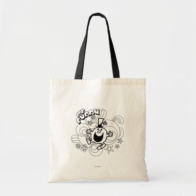 Mr. Funny | Black & White Swirls & Stars Tote Bag (Front)