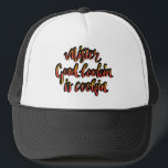 Mr Good lookin is cookin funny bbq hat for men<br><div class="desc">Mr Good lookin is cookin funny bbq hat for men. Humourous handwritten quote for chef cook. Buy one for husband, boyfriend, brother, dad, father, friend, grandpa, granddad, co worker, etc. Cool vintage hand lettered script typography design with yellow and orange gradient colours. Fun saying for summer barbecue garden party. Handwriting...</div>