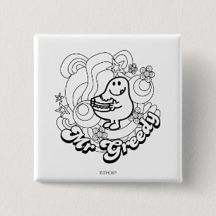 Mr. Greedy Black & White Swirls & Stars 15 Cm Square Badge