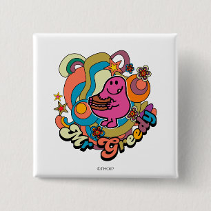 Mr. Greedy   Colourful Swirls & Stars 15 Cm Square Badge