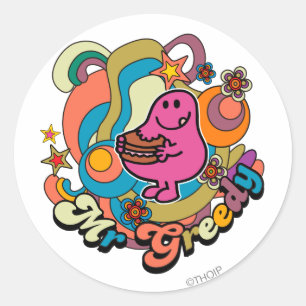 Mr. Greedy   Colourful Swirls & Stars Classic Round Sticker