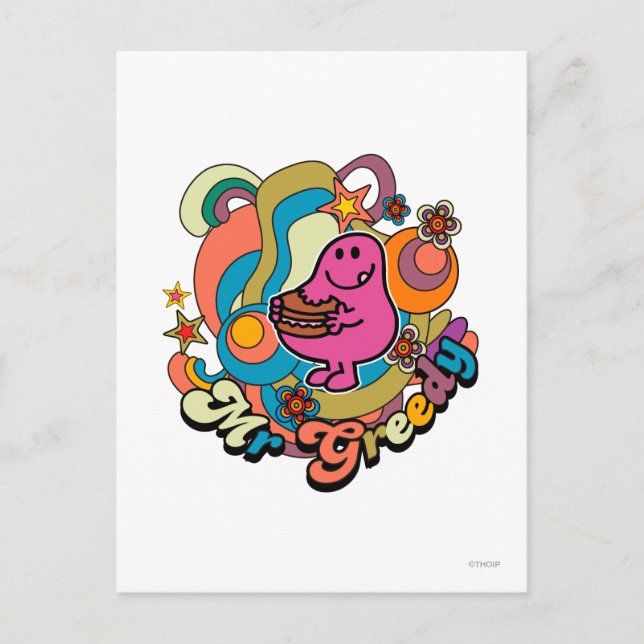 Mr. Greedy | Colourful Swirls & Stars Postcard (Front)