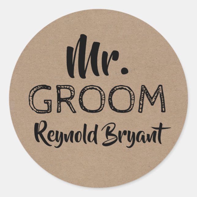 Mr. Groom Bold Typography Classic Round Sticker (Front)