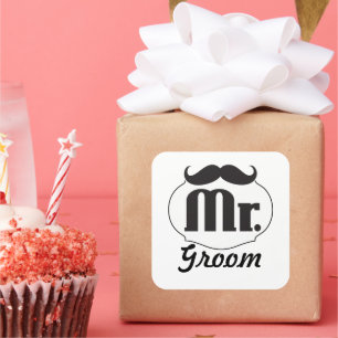 Mr. Groom Moustache Square Sticker