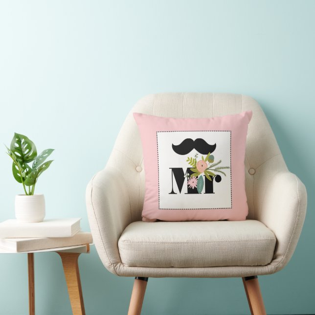 Mr groom Peachy Moustache Flora and Fauna Pillow (Chair)