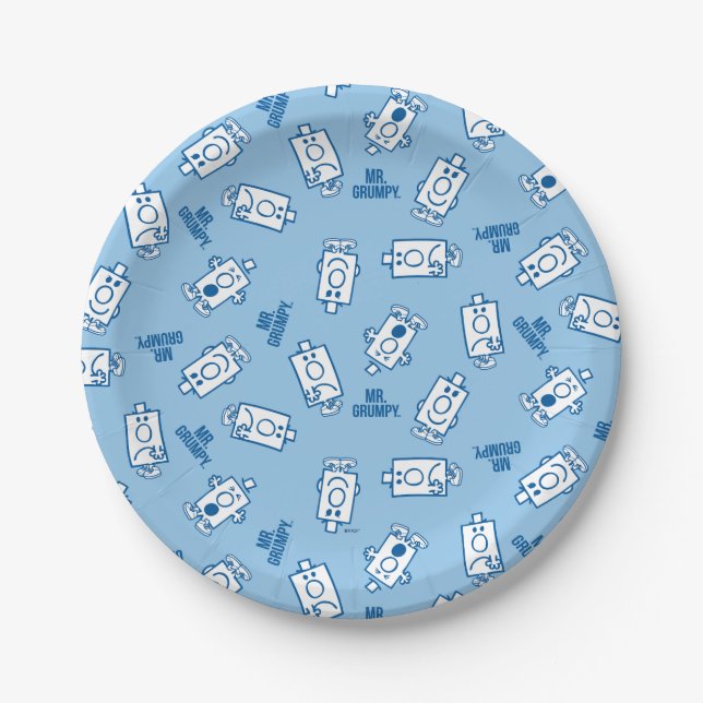 Mr Grumpy | Blue Emotion Toss Pattern Paper Plate (Front)