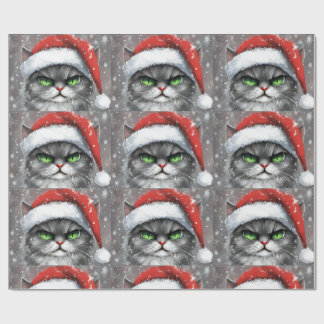 Mr. Grumpy Face (Gray) Christmas Cat Wrapping Paper