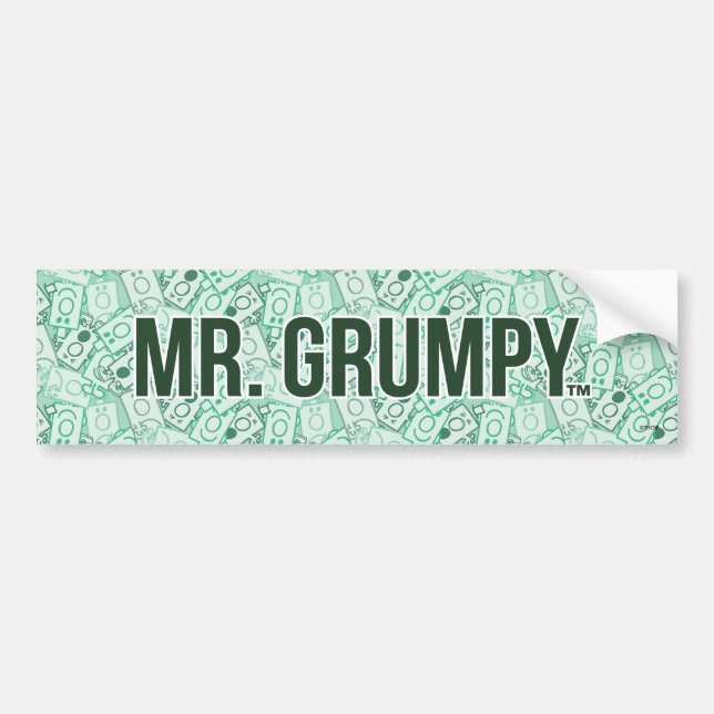 Mr Grumpy | Green Name and Character Toss Pattern Bumper Sticker (Front)