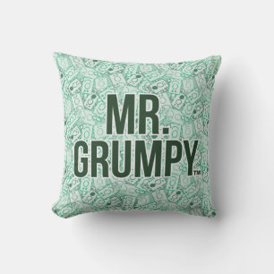 Mr Grumpy   Green Name and Character Toss Pattern Cushion