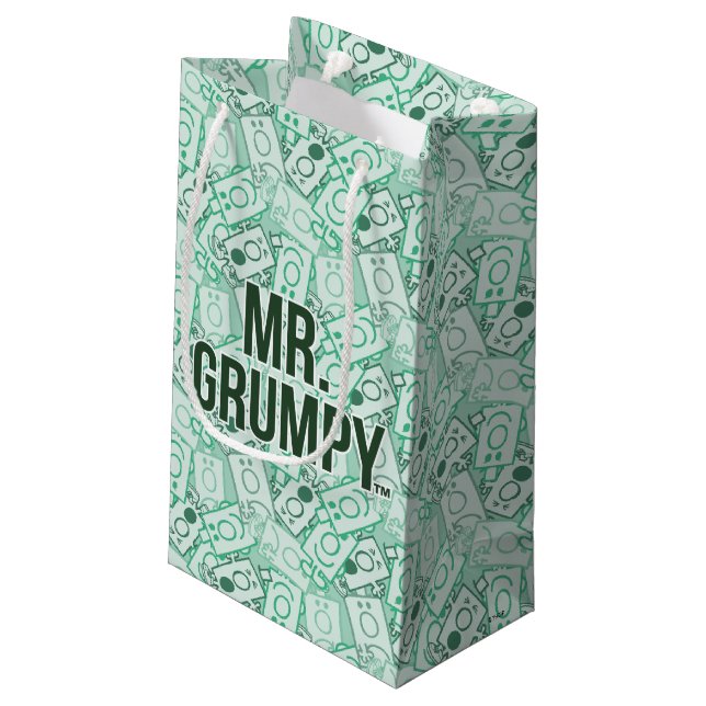 Mr Grumpy | Green Name and Character Toss Pattern Small Gift Bag (Back Angled)