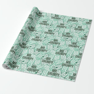 Mr Grumpy   Green Name and Character Toss Pattern Wrapping Paper
