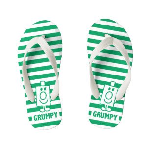 Mr Grumpy   Mischievous Grin and Green Stripes Kid's Jandals