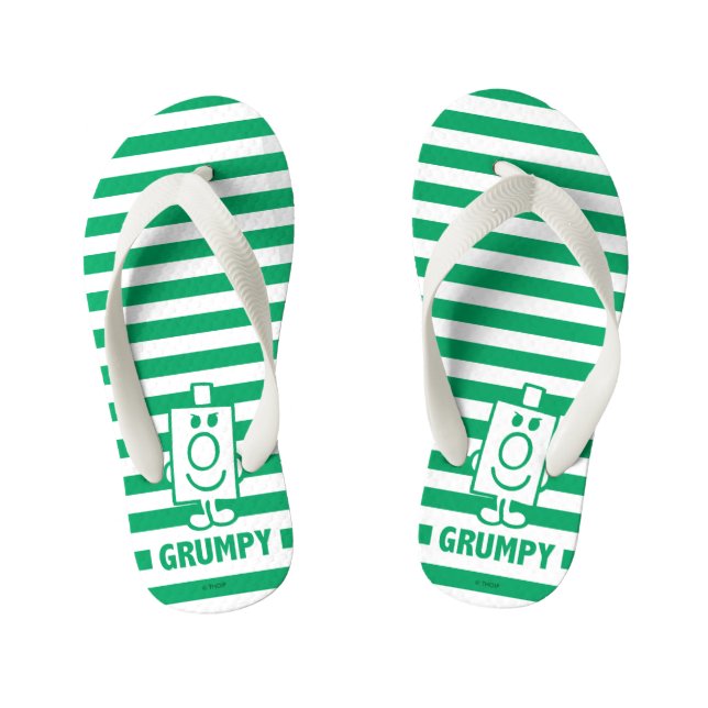Mr Grumpy | Mischievous Grin and Green Stripes Kid's Jandals (Footbed)