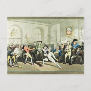 Mr H Angelo's Fencing Academy, engraved by Charles Postcard