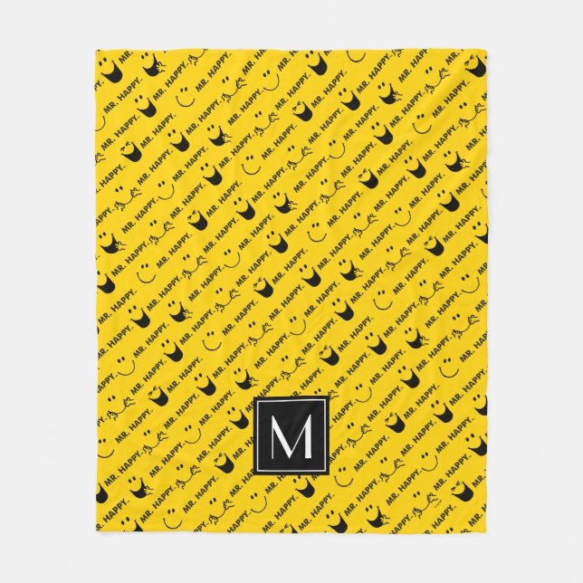 Mr Happy | All Smiles Pattern | Monogram Fleece Blanket (Front)