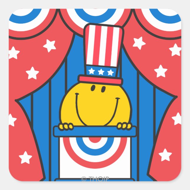 Mr. Happy at the Podium Square Sticker (Front)