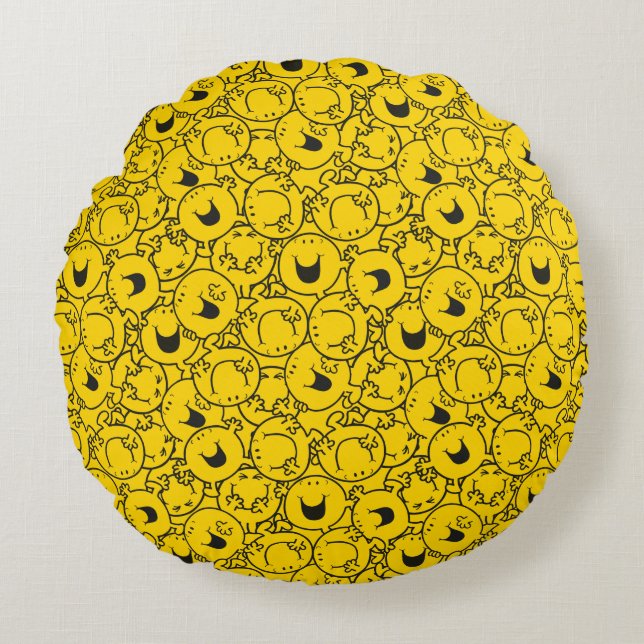 Mr  Happy | Batch of Yellow Smiles Pattern Round Cushion (Front)