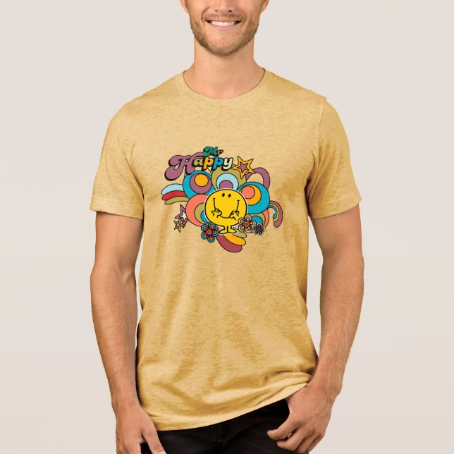 Mr. Happy | Colourful Swirls & Stars Tri-Blend Shirt (Front)