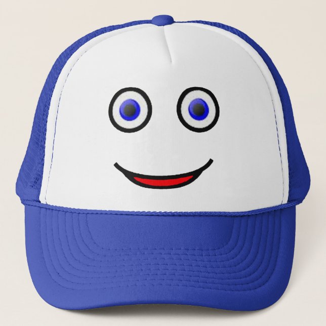 Mr - Happy Face Trucker Hat (blue) (Front)