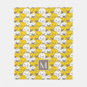 Mr Happy Flashing Smiles Pattern Monogram Fleece Blanket