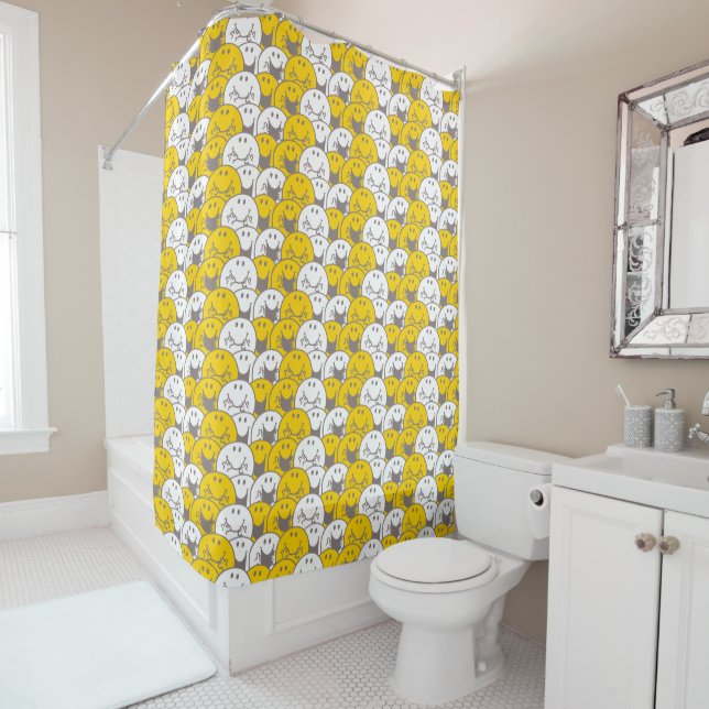 Mr Happy | Flashing Smiles Pattern Shower Curtain (In Situ)