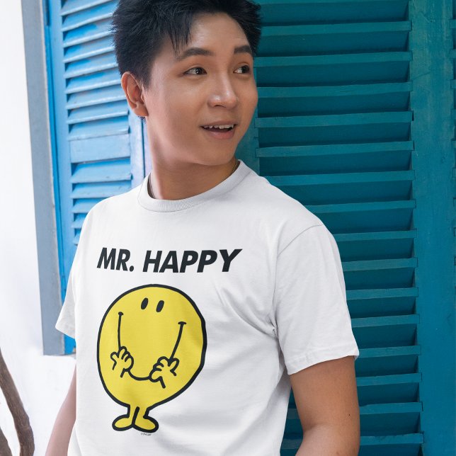 Mr. Happy | Giant Smiley Face Tri-Blend Shirt (Person wearing shirt)