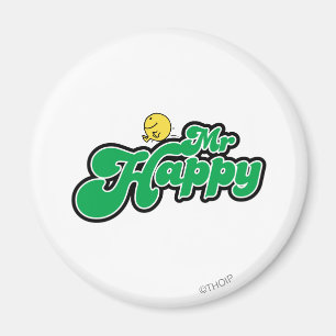 Mr. Happy Sliding Down Green Lettering Magnet