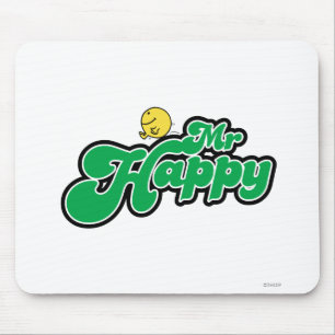 Mr. Happy Sliding Down Green Lettering Mouse Pad