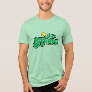 Mr. Happy Sliding Down Green Lettering Tri-Blend Shirt